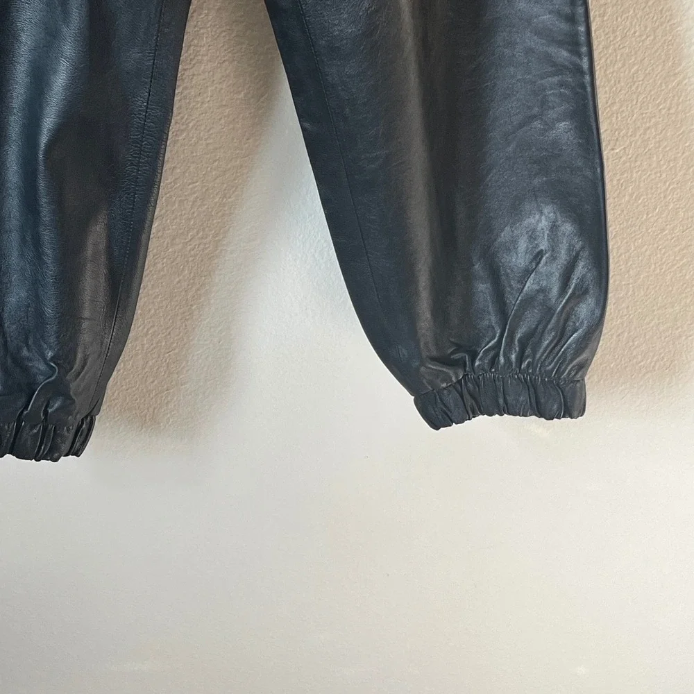 Antonio Melani Genuine Leather Jogger Pants Black Drawstring Waist Womens 12 - Picture 4 of 8